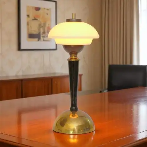Unikat Art Déco Design Tischleuchte "BRISTOL SAUCER" Tischlampe Messinglampe