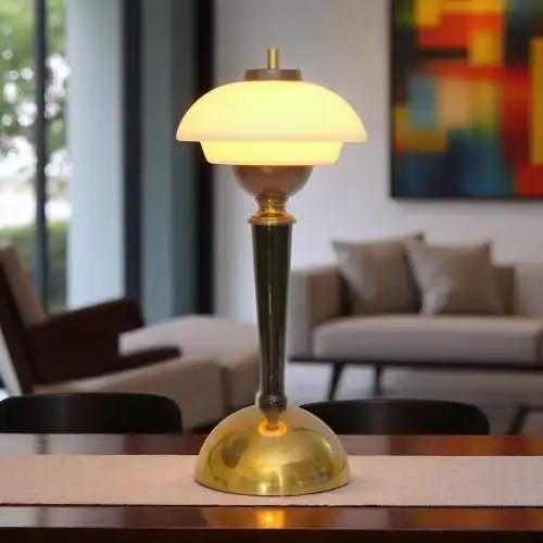 Unikat Art Déco Design Tischleuchte "BRISTOL SAUCER" Tischlampe Messinglampe