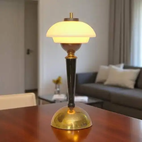 Unikat Art Déco Design Tischleuchte "BRISTOL SAUCER" Tischlampe Messinglampe
