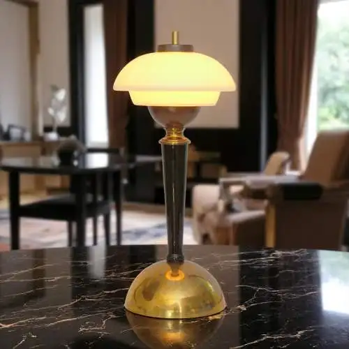 Unikat Art Déco Design Tischleuchte "BRISTOL SAUCER" Tischlampe Messinglampe