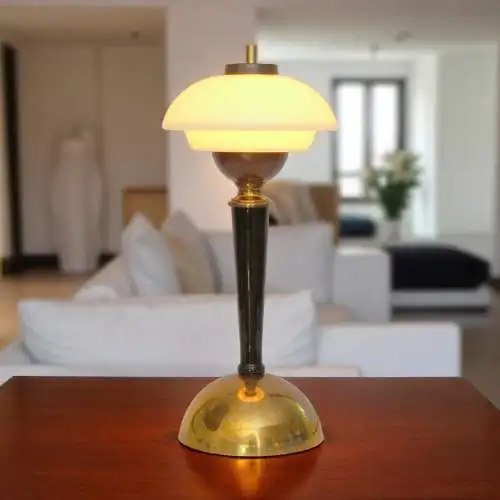 Unikat Art Déco Design Tischleuchte "BRISTOL SAUCER" Tischlampe Messinglampe