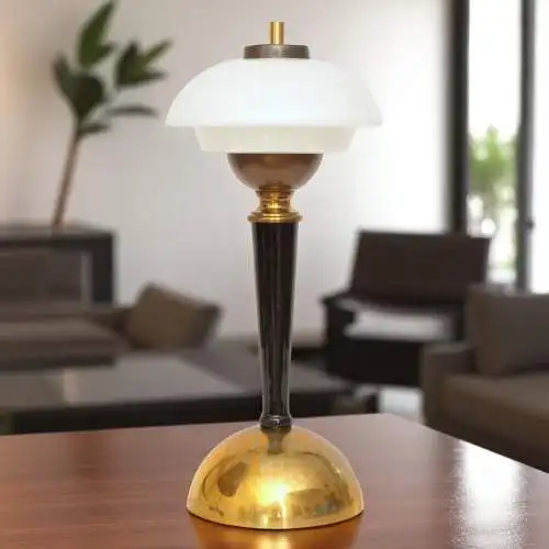 Unikat Art Déco Design Tischleuchte "BRISTOL SAUCER" Tischlampe Messinglampe