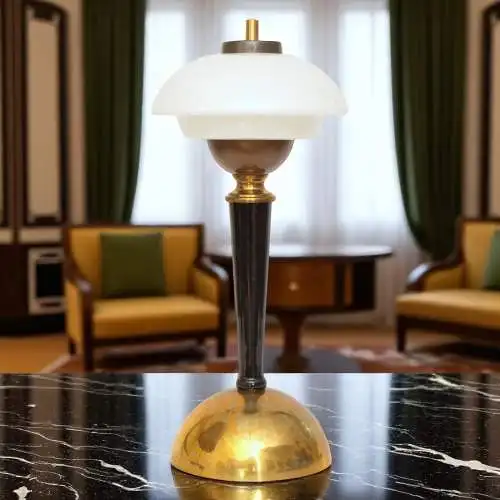 Unikat Art Déco Design Tischleuchte "BRISTOL SAUCER" Tischlampe Messinglampe