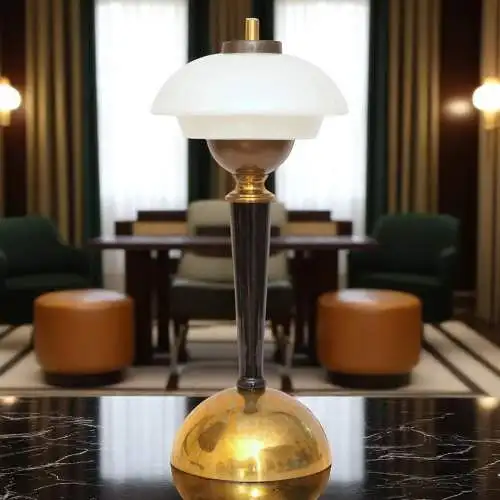 Unikat Art Déco Design Tischleuchte "BRISTOL SAUCER" Tischlampe Messinglampe