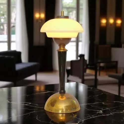 Unikat Art Déco Design Tischleuchte "BRISTOL SAUCER" Tischlampe Messinglampe