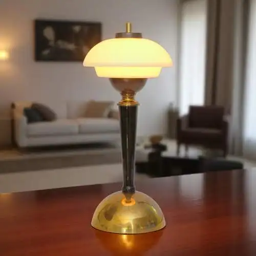 Unikat Art Déco Design Tischleuchte "BRISTOL SAUCER" Tischlampe Messinglampe