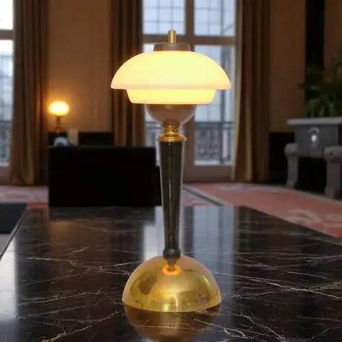 Unikat Art Déco Design Tischleuchte "BRISTOL SAUCER" Tischlampe Messinglampe