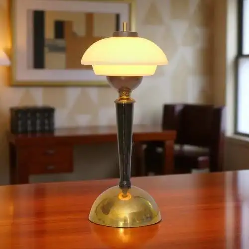 Unikat Art Déco Design Tischleuchte "BRISTOL SAUCER" Tischlampe Messinglampe