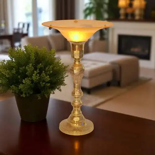 Unikat Art Déco Tischleuchte "INDISH MARIGOLD" Tischlampe Fluter Messinglampe