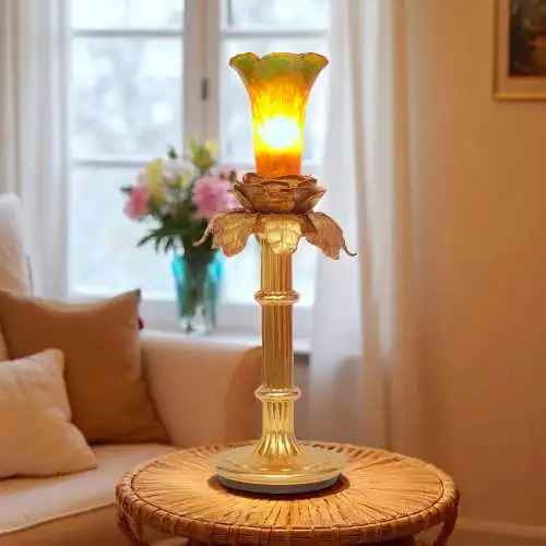 Design Art Deco Tischleuchte "GREEN LILITH" Messinglampe Unikat Tischlampe