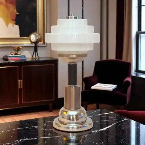 Unikat Art Déco Bankerleuchte "STEPS AHEAD"  Tischlampe Einzelstück Mid-Century