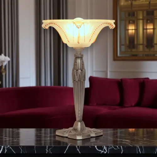 Original französische Art Déco Tischleuchte "GUÈRON" 2 Stk. vfgbr. Tischlampe