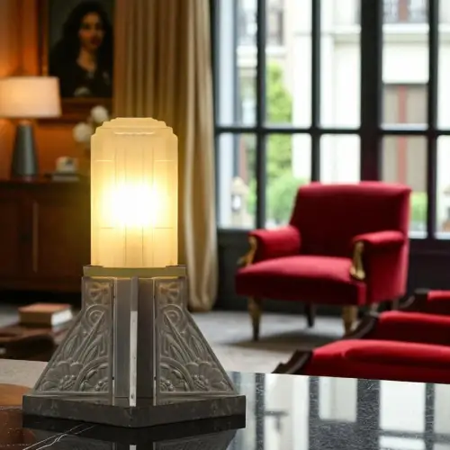 Original französische Art Déco Tischleuchte "POPINCOURT" 1930 Tischlampe Sabino