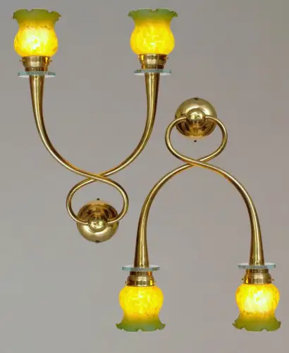 2 x Jugendstil Wandleuchte Wandlampe "CONCORDIA" Messinglampe