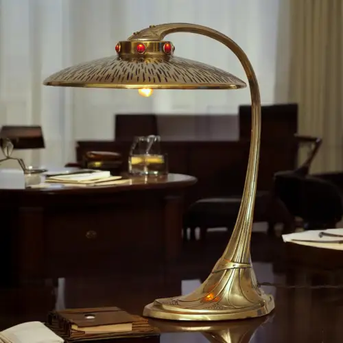 Sammlerstück orig. Art Déco Schreibtischleuchte "NYMPHENBURG" 1910 Messinglampe