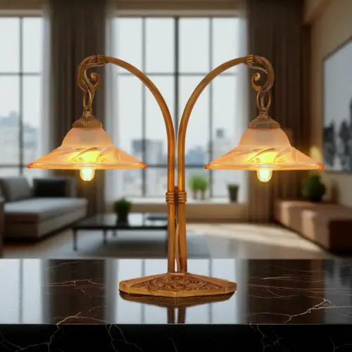 Einzigartige original Art Deco Design Tischleuchte "BLIND SIDE" Messinglampe