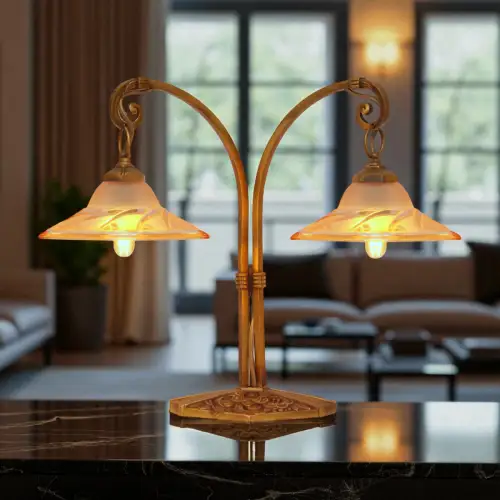 Einzigartige original Art Deco Design Tischleuchte "BLIND SIDE" Messinglampe