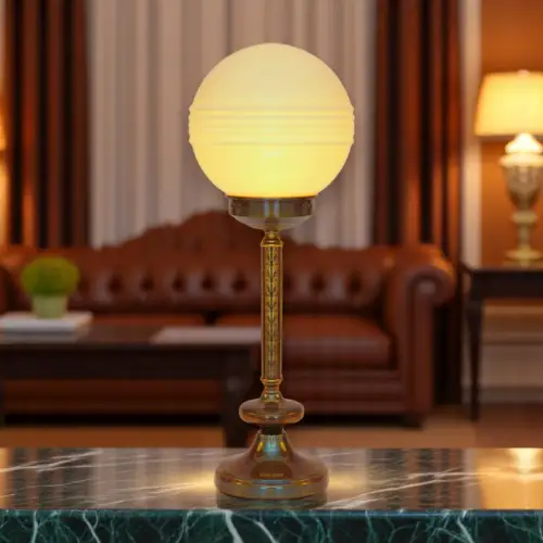 Design Art Deco Schreibtischleuchte "SATURN BASEMENT" Design Unikat Messinglampe