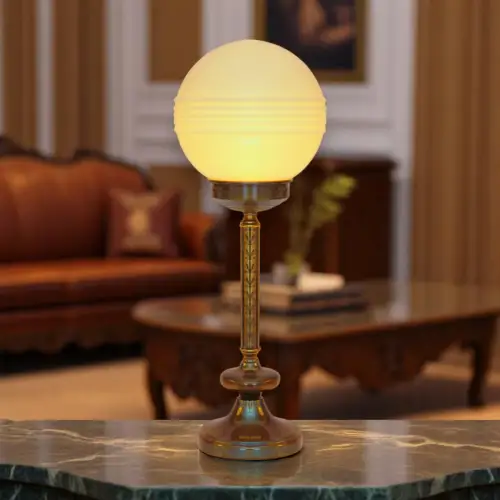 Design Art Deco Schreibtischleuchte "SATURN BASEMENT" Design Unikat Messinglampe