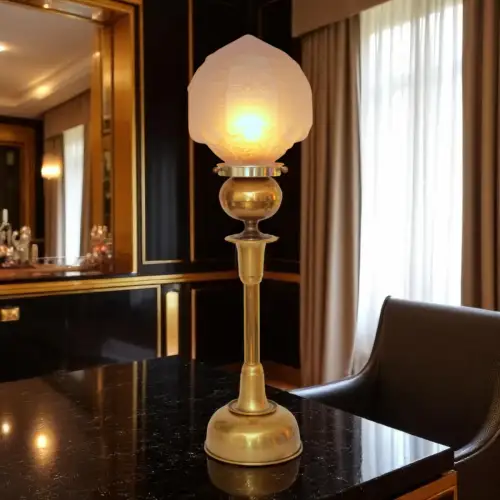 Einzelstück große Art Déco Design Tischleuchte "SUNDERLAND ACORN" Messinglampe