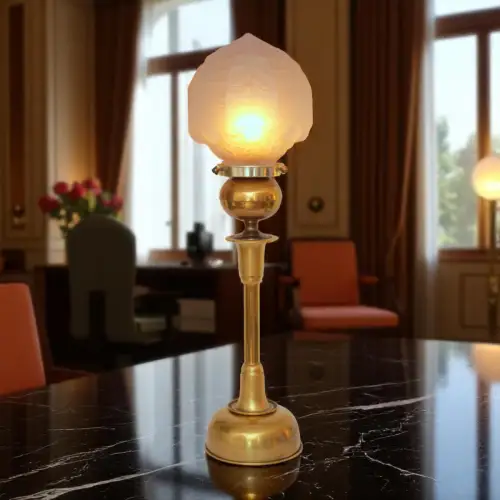 Einzelstück große Art Déco Design Tischleuchte "SUNDERLAND ACORN" Messinglampe