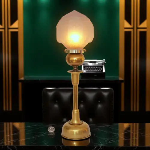 Einzelstück große Art Déco Design Tischleuchte "SUNDERLAND ACORN" Messinglampe