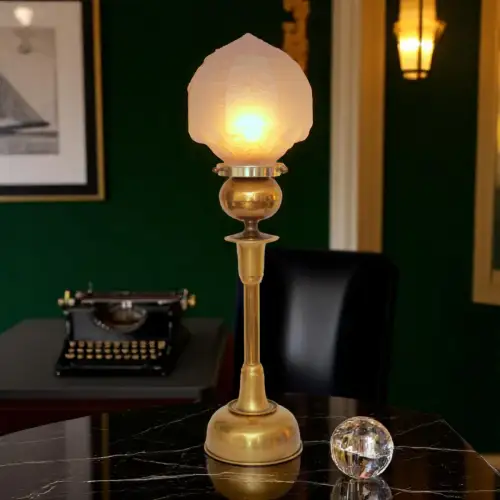 Einzelstück große Art Déco Design Tischleuchte "SUNDERLAND ACORN" Messinglampe