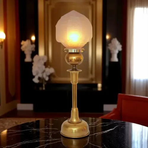 Einzelstück große Art Déco Design Tischleuchte "SUNDERLAND ACORN" Messinglampe