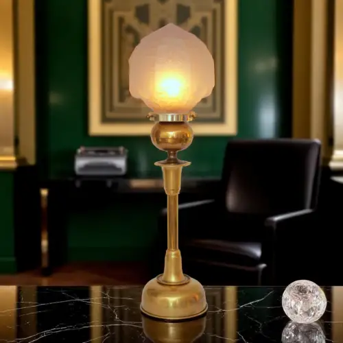 Einzelstück große Art Déco Design Tischleuchte "SUNDERLAND ACORN" Messinglampe