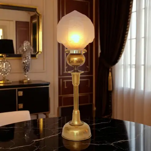 Einzelstück große Art Déco Design Tischleuchte "SUNDERLAND ACORN" Messinglampe