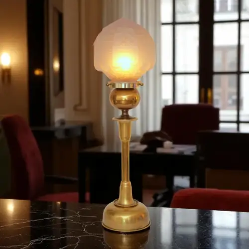 Einzelstück große Art Déco Design Tischleuchte "SUNDERLAND ACORN" Messinglampe