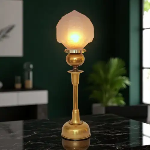 Einzelstück große Art Déco Design Tischleuchte "SUNDERLAND ACORN" Messinglampe