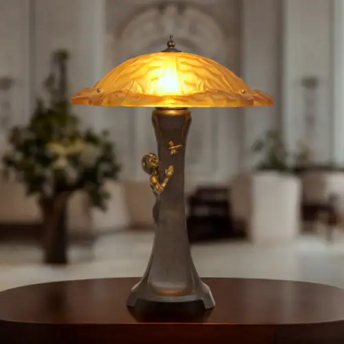 Tolle Art Déco Tischlampe "DRAGONFLY MAIDEN" Nancy signiert Bronze Lampe Unikat