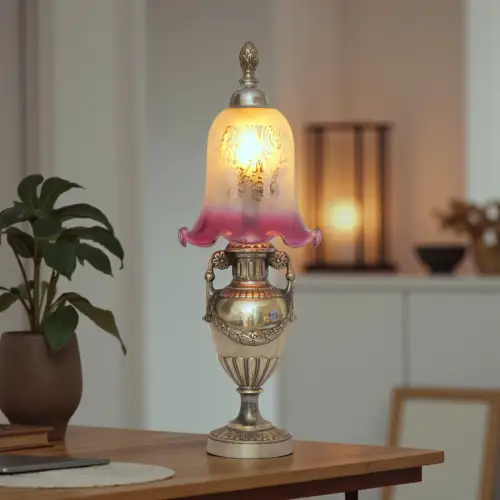 Wonderful Art Nouveau Table Lamp " Purple Rose " Table Unique Lamp