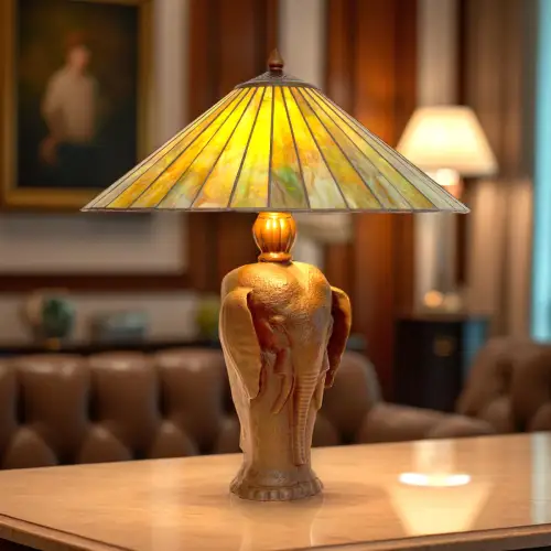 Magnificent Type Déco Tiffany Bronze Table Big Elephant " Tiffany Lamp