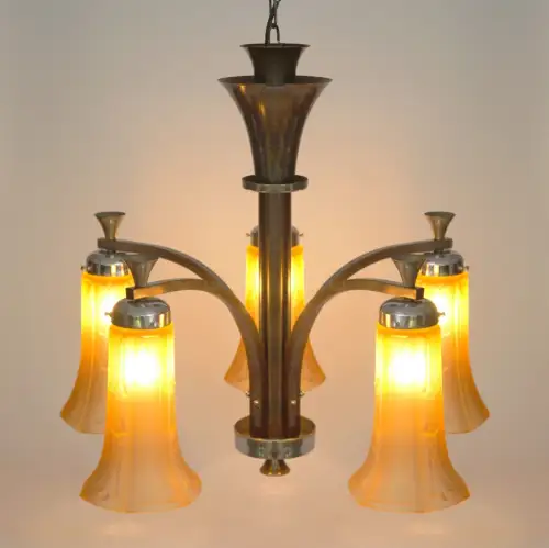 Unique Original Art Deco Fitting Five Directions " Hanging Lamp 1920
