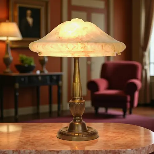 Original Art Deco Lamp Desk 1934 Engraved Brass Light Banker