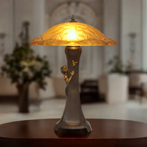 Great Type Déco Table Lamp " Dragonfly Maiden " Nancy Signed Bronze Lamp Unique