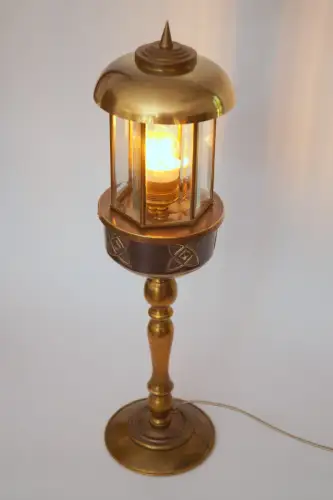 Unikat Jugendstil Tischlaterne Tischlampe Messinglampe "RUE CARCANS" Lampe