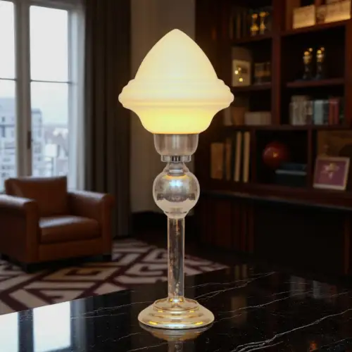 Unikat Art Déco Design Tischleuchte "SILVER SHADOW" Bauhaus Mid-Century Lampe