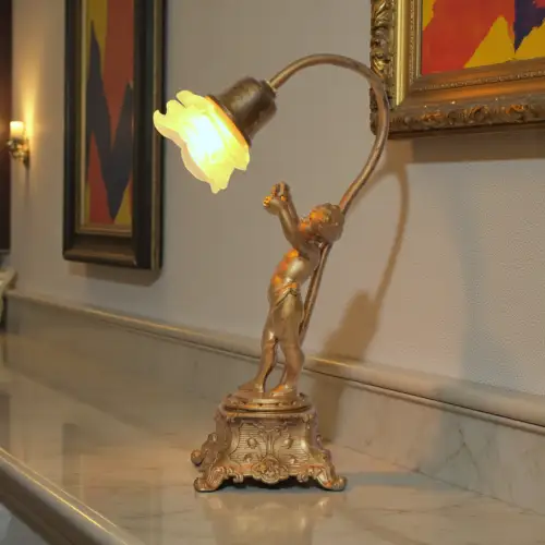 Original Jugendstil Tischleuchte "GOLDEN CHERUB" 1900 Tischlampe