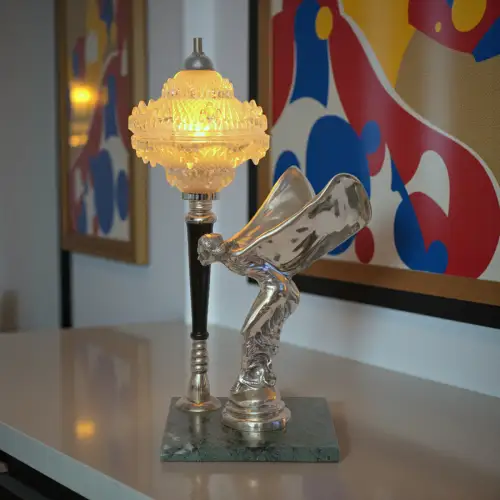 Prunkvolle Art Déco Tischlampe "ELEANOR ECSTASY"  Unikat Tischleuchte versilbert