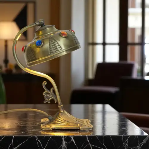 Jugendstil Lampe Tischleuchte "GOLDEN SWING" Unikat Messing Leuchte