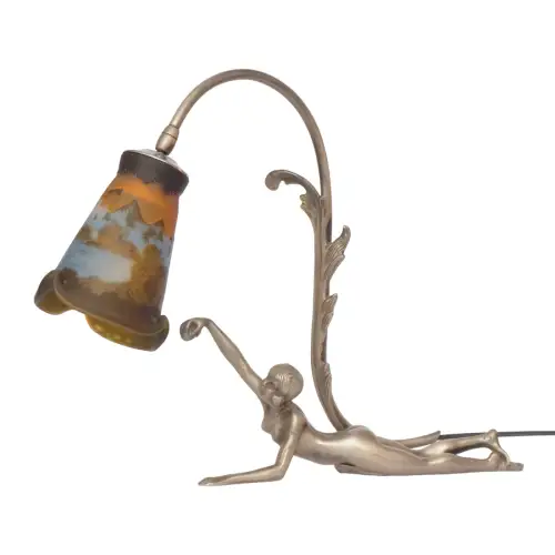 Art Deco Leuchte "NAKED MAIDEN" Messinglampe vernickelt Unikat Tischleuchte