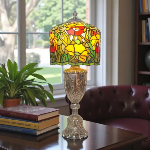 Art Déco Tiffany Tischleuchte "NORWICH" versilbert Lampe Sig. "A.  Giannelli