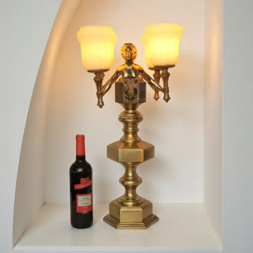 Rare Art Déco Messinglampe "GOLDEN POOLE LADIES" Unikat Tischlampe Art Nouveau