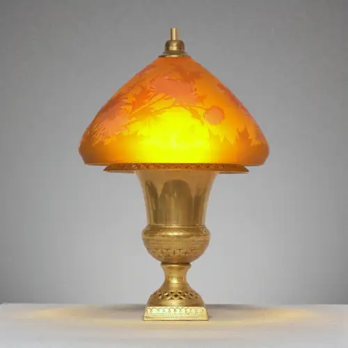 Einzigartige Art Déco Tischleuchte "AMBER FLOWERS" Gallé Tischlampe Messing