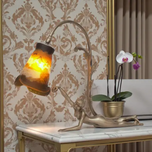 Art Deco Leuchte "NAKED MAIDEN" Messinglampe vernickelt Unikat Tischleuchte