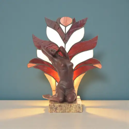 Art Déco Tischleuchte "TIFFANY MAIDEN" Tischlampe Keramik Unikat