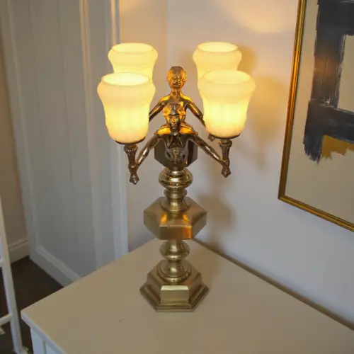 Rare Art Déco Messinglampe "GOLDEN POOLE LADIES" Unikat Tischlampe Art Nouveau